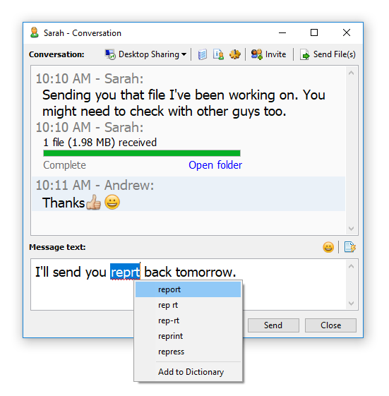 Conversation in Softros LAN Messenger Conversation in Softros LAN Messenger