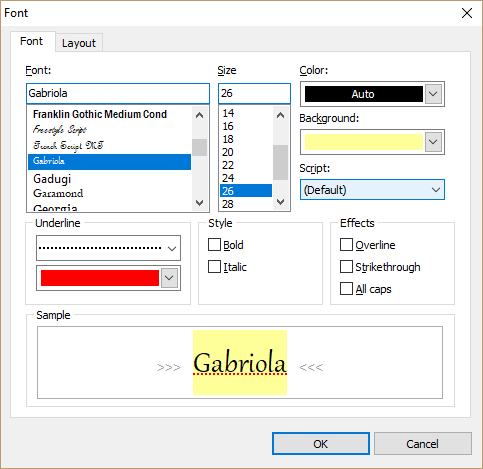 Font dialog (Windows)